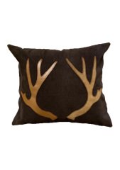 Deri Geyik Boynuz Aplike Kırlent