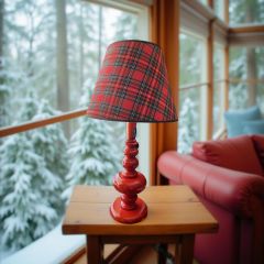 Kırmızı Ekose Abajur Şapkası